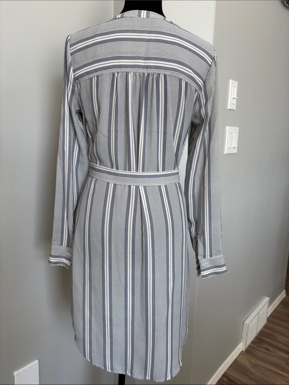 Dex Striped Long-Sleeve Shirt Dress in Gray and White - Picture 6 of 6